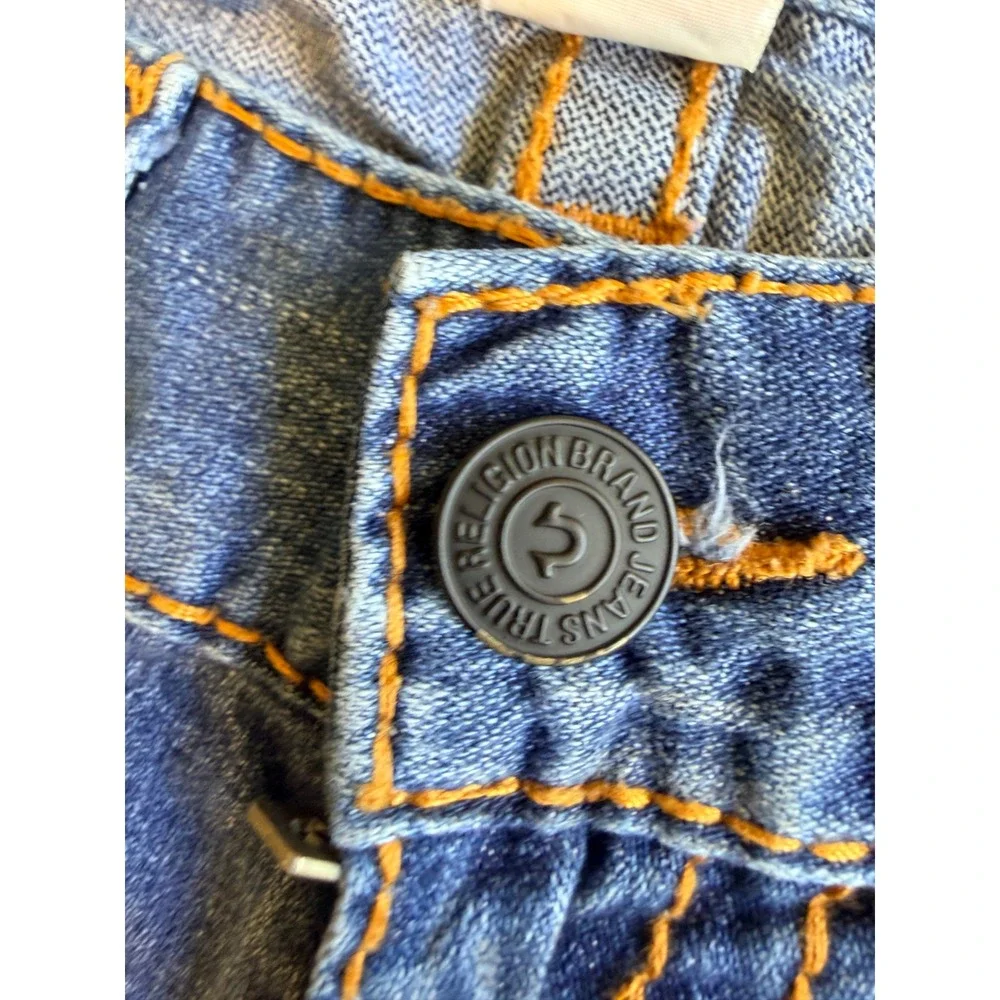 True Religion Mens Distressed Straight Leg Jeans Size 31 Horseshoe Stitch 576